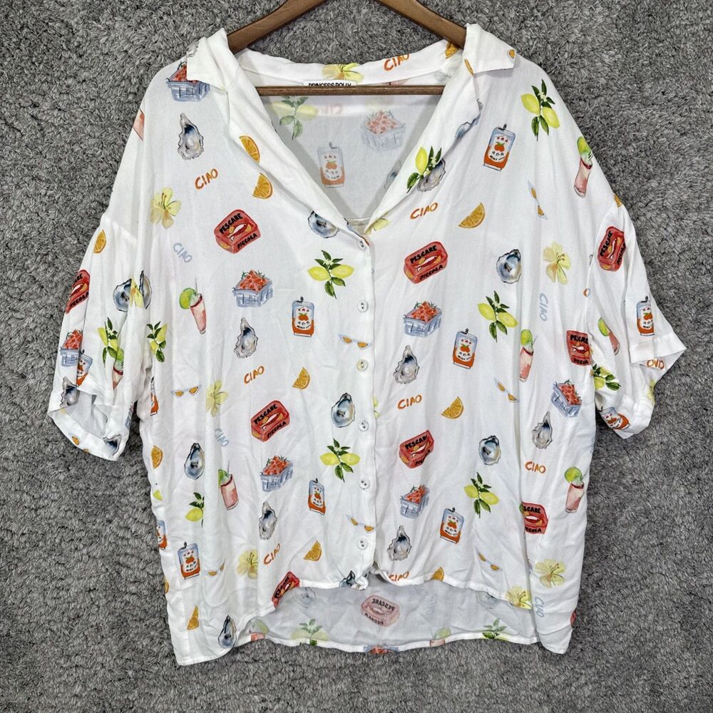 Princess Polly Caraliia Shirt Fruit Summer Floral Lightweight White Button Up 8